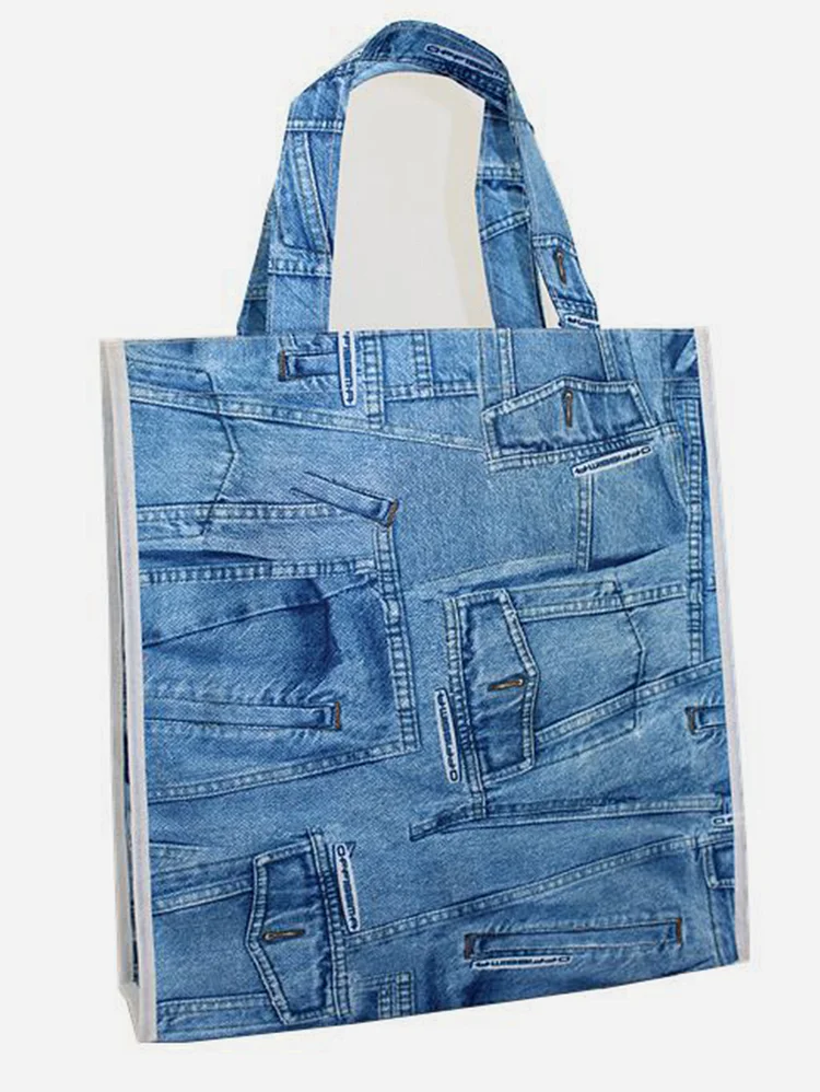Fashion Denim Pattern Rectangular Non-woven Shoulder Bag