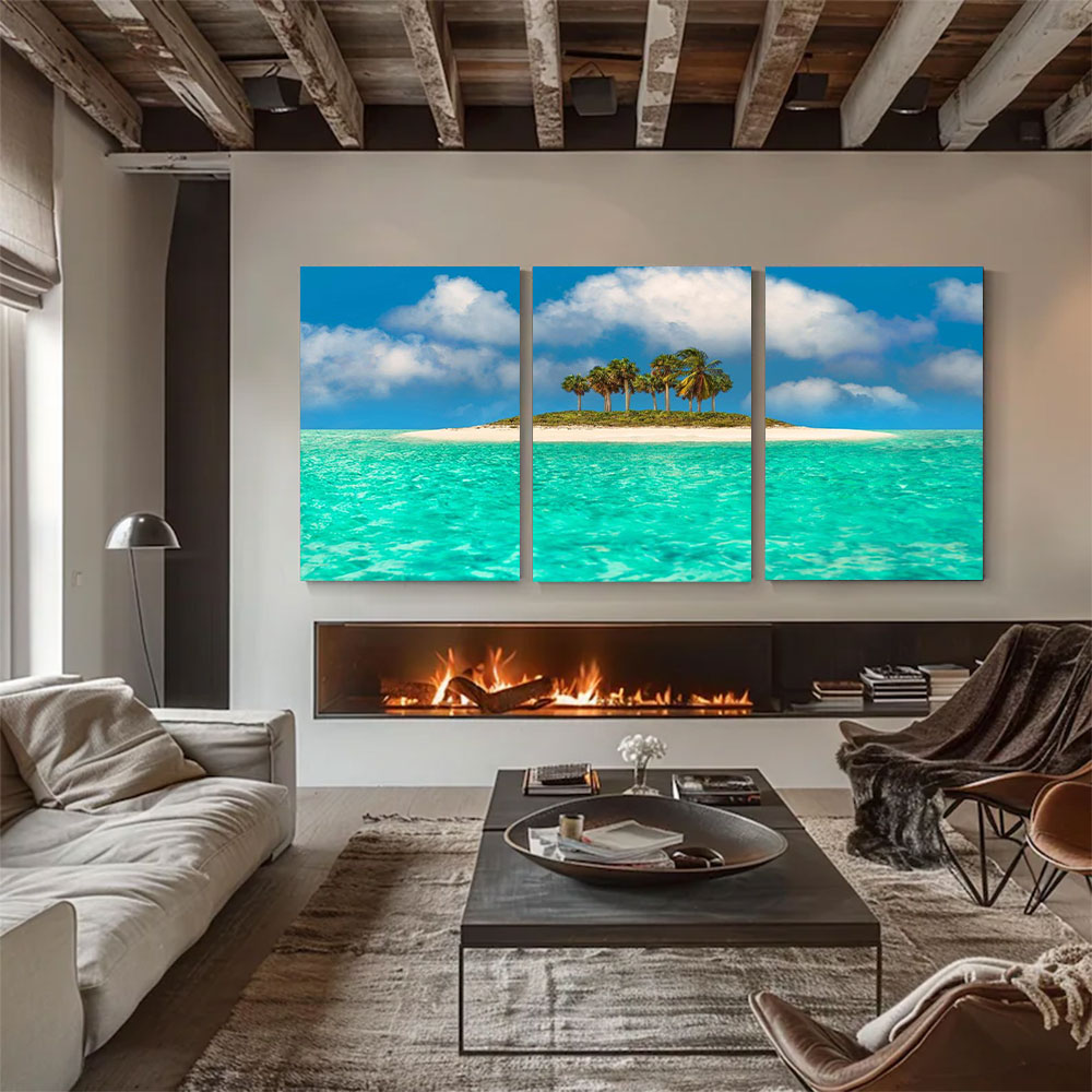 3-Piece Set Peaceful Island with Sunlight and Trees Canvas Art