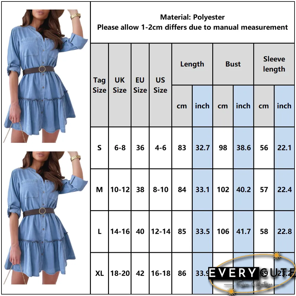 Button Down Casual Tunic Top Women's Above Knee Blouse Dress Women Denim Shirt Dresses Half Sleeve Distressed Jean Dress