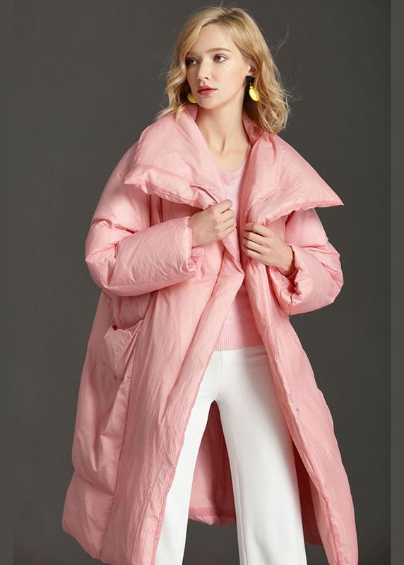 New Pink PeterPan Collar Pockets zippered Winter Duck Down Coat CK2732- Fabulory