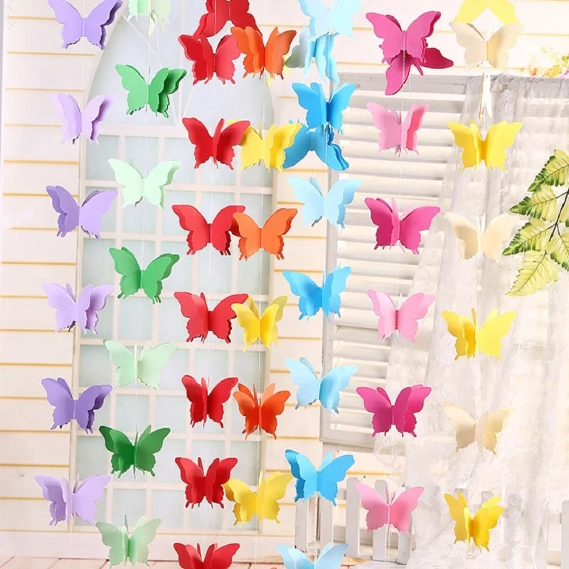 2.8m Colorful 3D Butterfly Paper Garland Banner for Birthday Party Baby Shower Decoration Wedding Decoration Supplies
