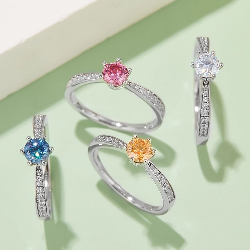 Round Brilliant Cut 925 Sterling Silver Moissanite Round Rings