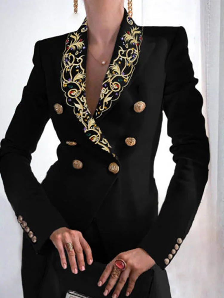Stitching Printed Collar Big Button Long Sleeve Ladies Suit Jacket SKUI13847 QueenFunky