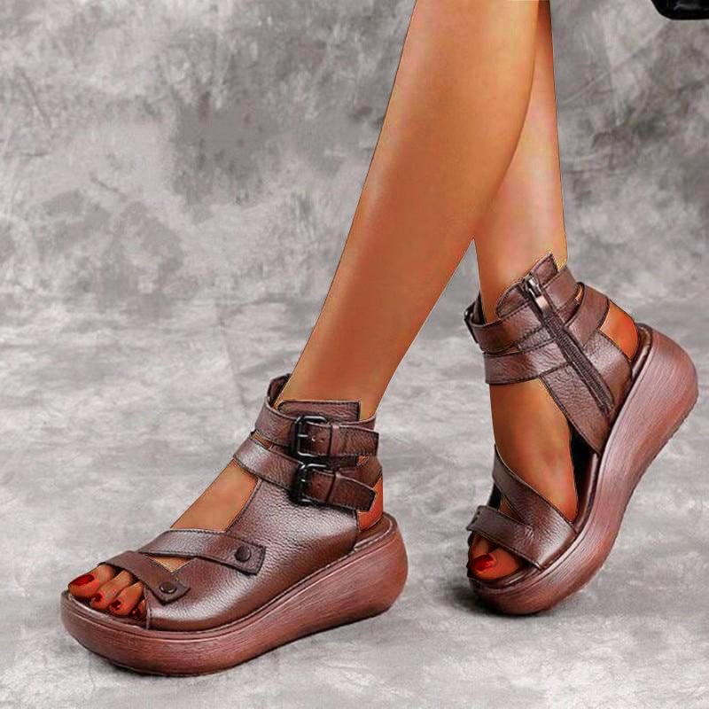 2022 Fish Mouth High Quality Soft PU Leather Roman Shoes