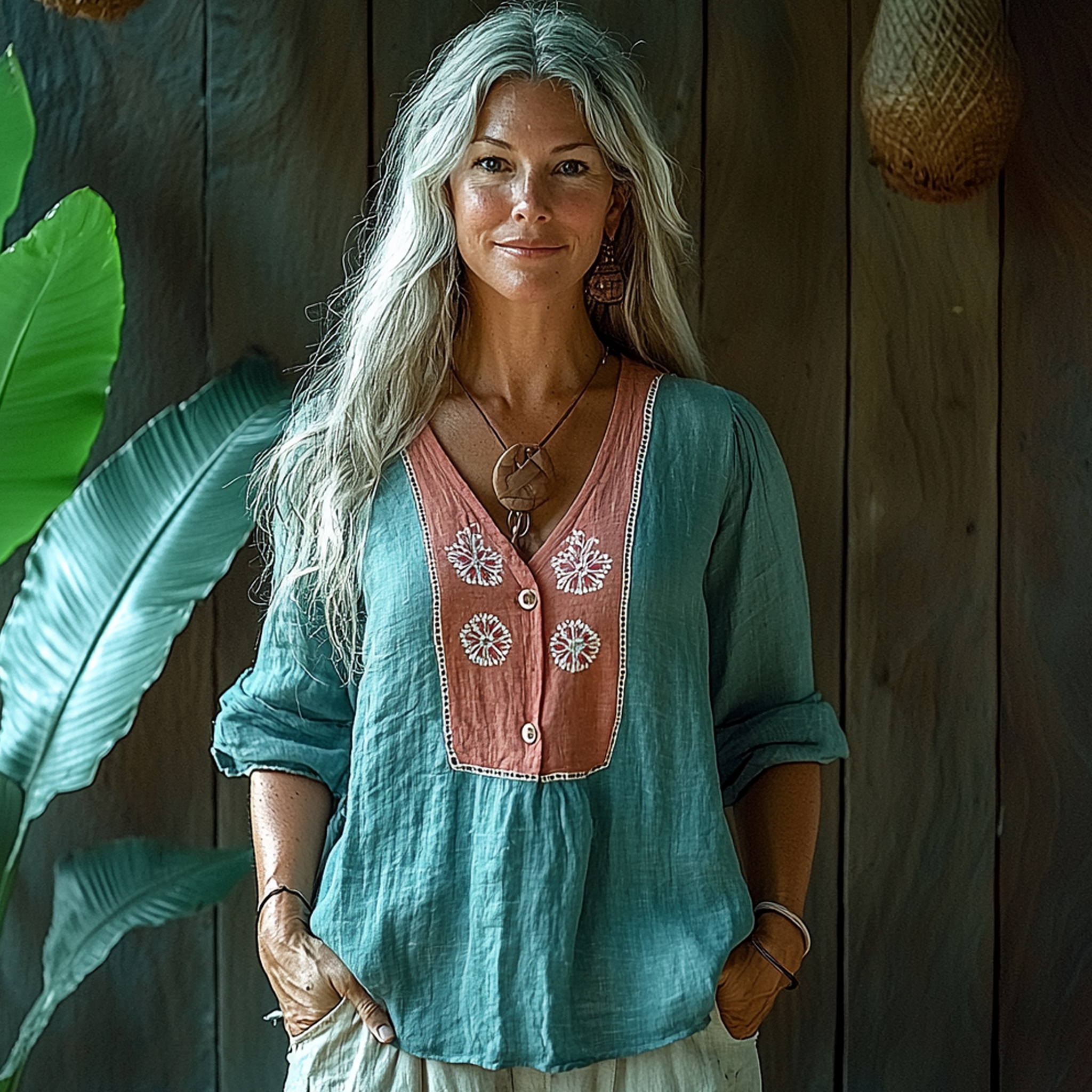 Women's Linen Bohemian Patchwork Western Shirt