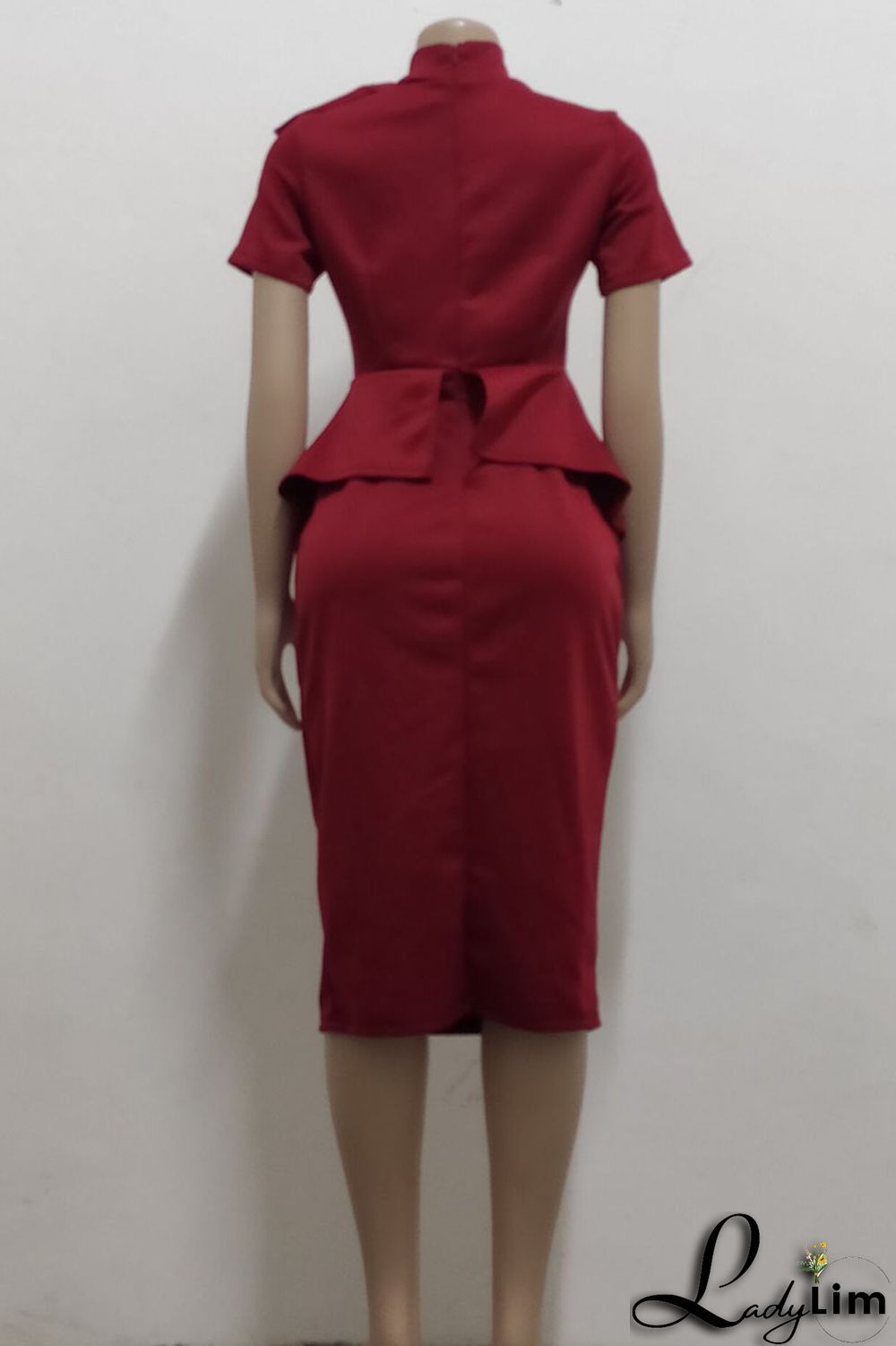 Coral Powder Casual Solid Patchwork Asymmetrical With Bow O Neck One Step Skirt Dresses