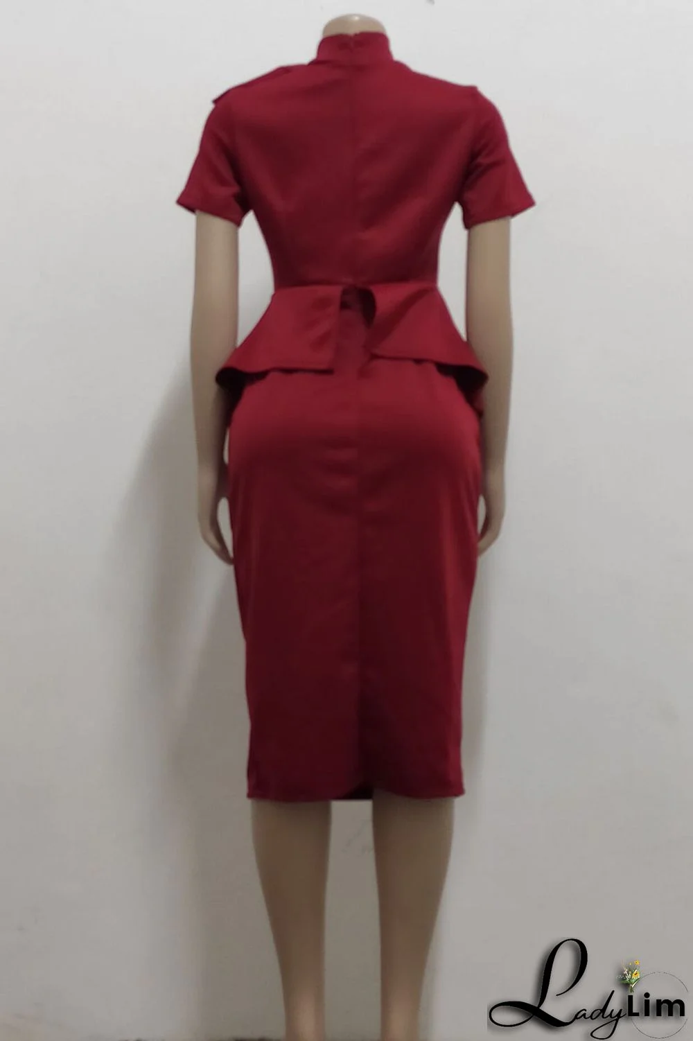 Coral Powder Casual Solid Patchwork Asymmetrical With Bow O Neck One Step Skirt Dresses