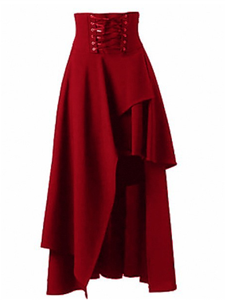 Women's Temperament Commuter Solid Color Irregular High Waist Multi Layers Hem Tie Zipper Halter Long Skirt