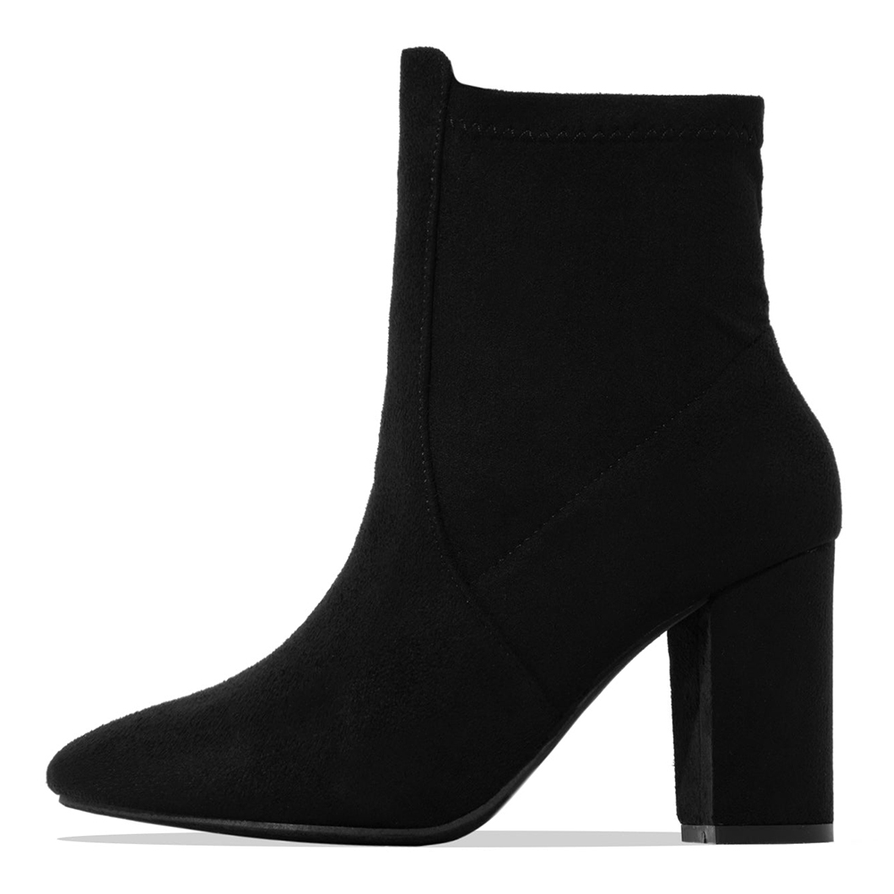 Women's Full Black Vegan Suede Block Heel Ankle Boots in Black Nicepairs