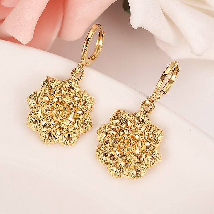 24k gold flower drop earring  Gold color Dubai african Arab Middle Eastern Jewelry Mom girl  Gifts