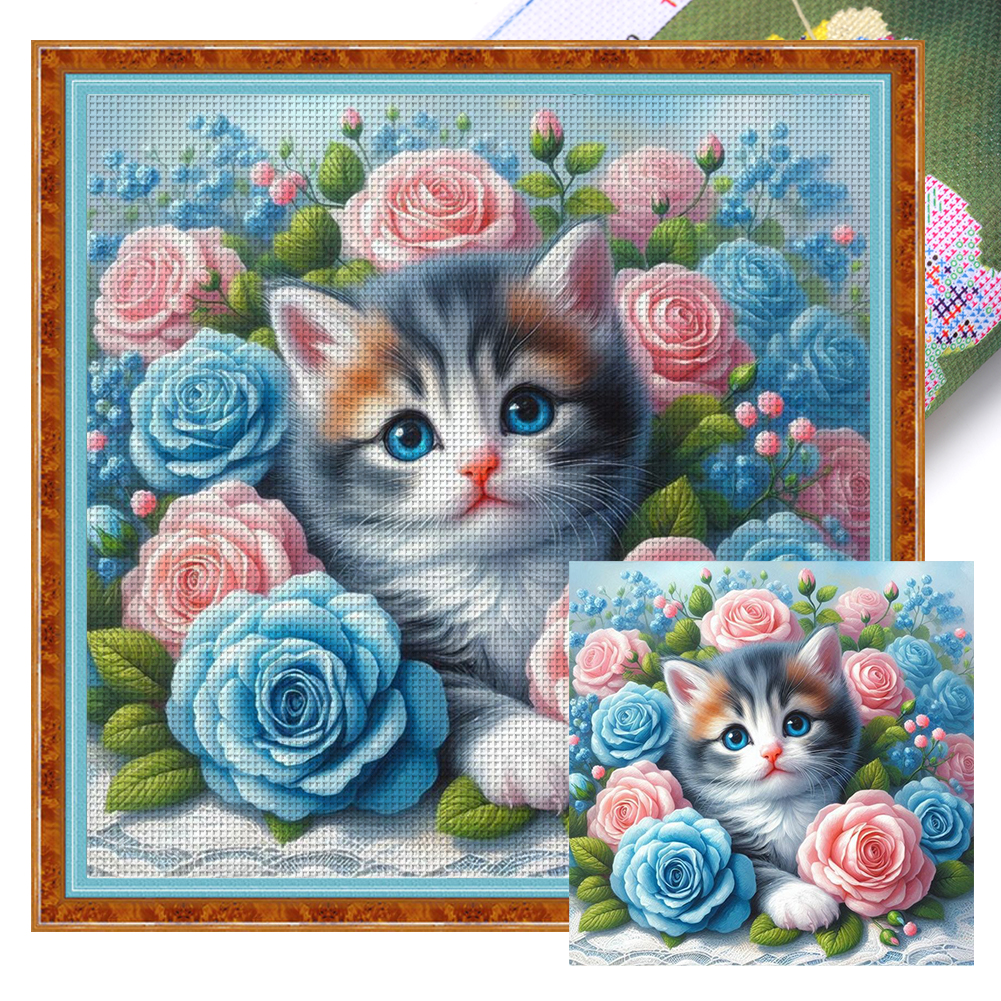 Flower Kitten Full 11CT Pre-stamped Canvas(40*40cm) Cross Stitch