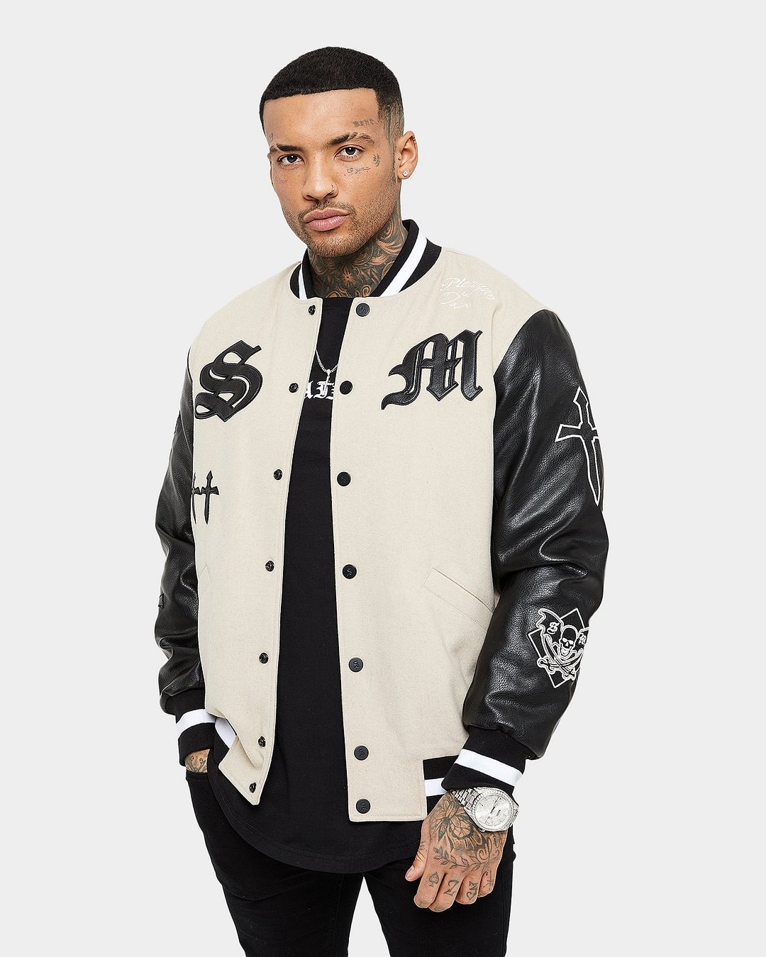 Saint Morta Graveyard Varsity Jacket Stone/Black