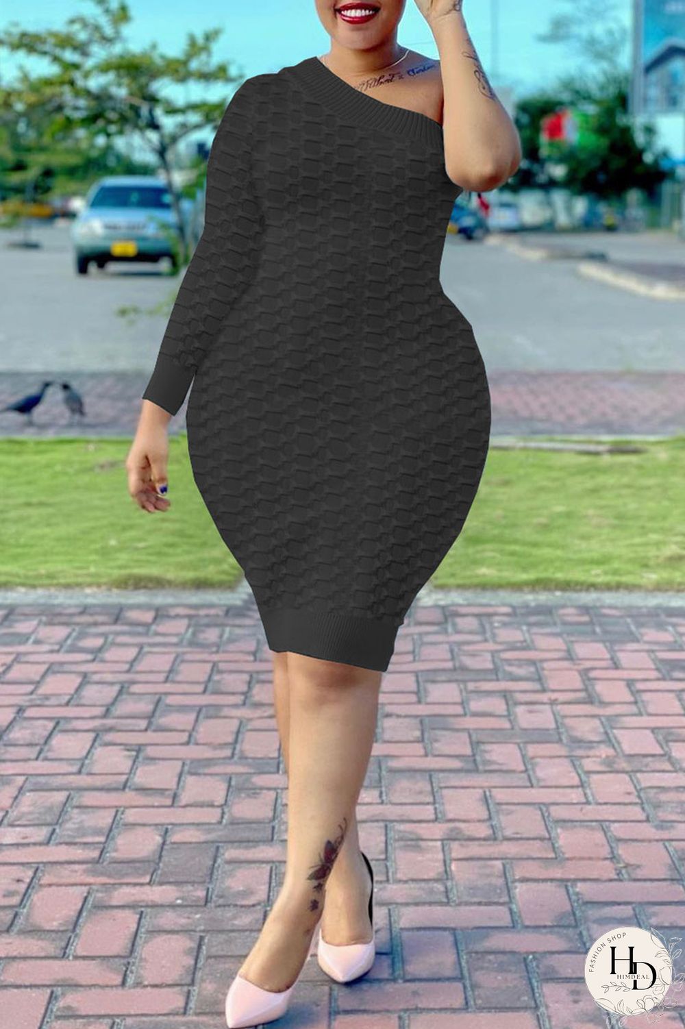 Sky Blue Fashion Sexy Solid Split Joint One Shoulder One Step Skirt Dresses