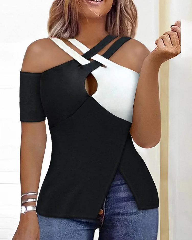 Cold Shoulder Crisscross Cutout Cold Shoulder Top