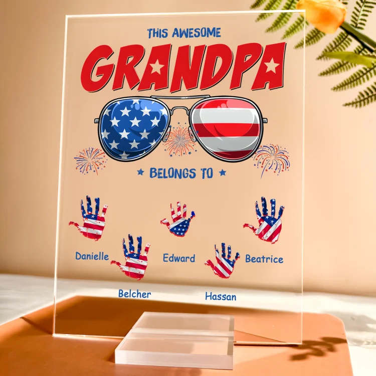 Personalized Square Acrylic Plaque-This Awesome Grandpa Belong To