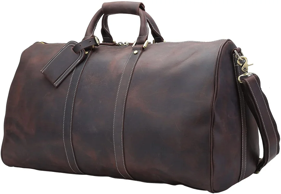 22 Inch Full Grain Leather Travel Duffel Weekender Bag Overnight Duffle Bag For Men
