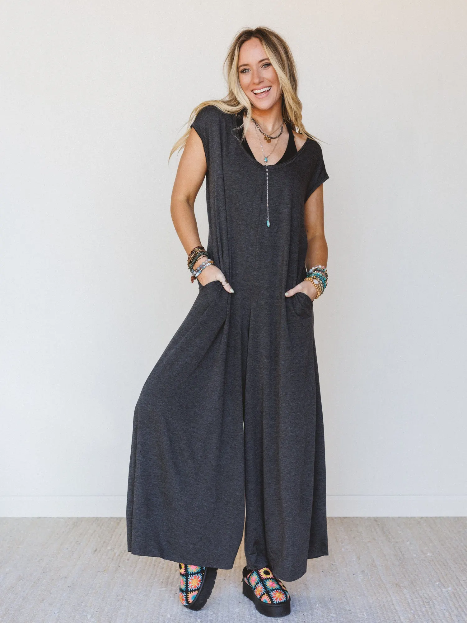 The Nest Daphne Scoop Neck Jumpsuit - Charcoal