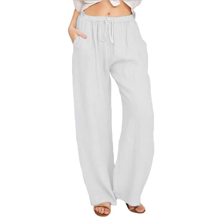 Summer Pocket Cotton Linen Wide Leg Pants