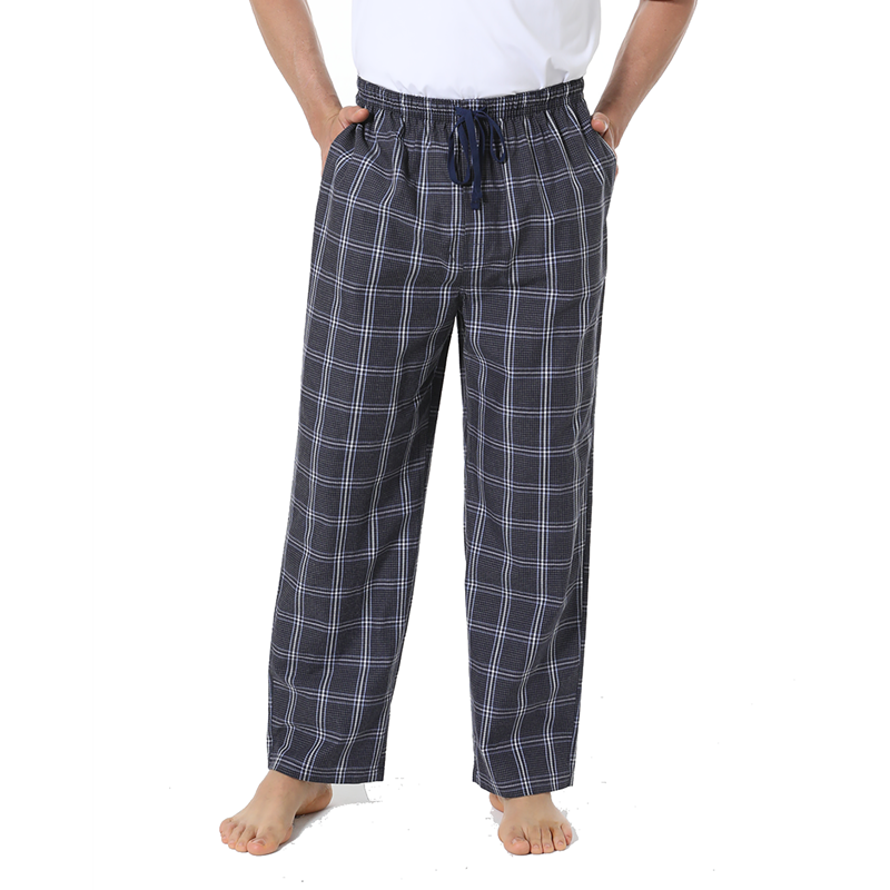JupiterSecret Mens Pajama Pants 100% Cotton Plaid Sleep & Lounge Pants, PJ Bottoms with Pockets and Button Fly LightNavy