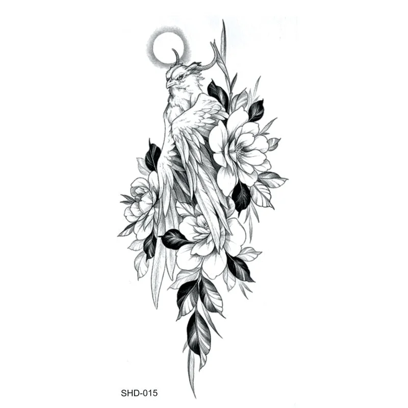 Three styles Grey Flower/bird/ghost Women/snake Waterproof Temporary Tattoos Men Temporary Tatoo Sticker Fake Tattoo Sleeves