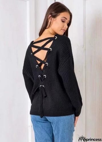 V Neck Solid Color Long Sleeve Knit Sweater