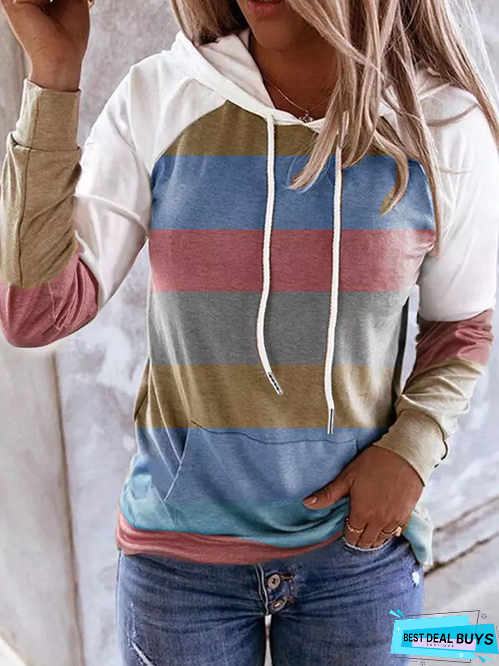 Hoodie Casual Color-Block Long Sleeve Sweatshirt