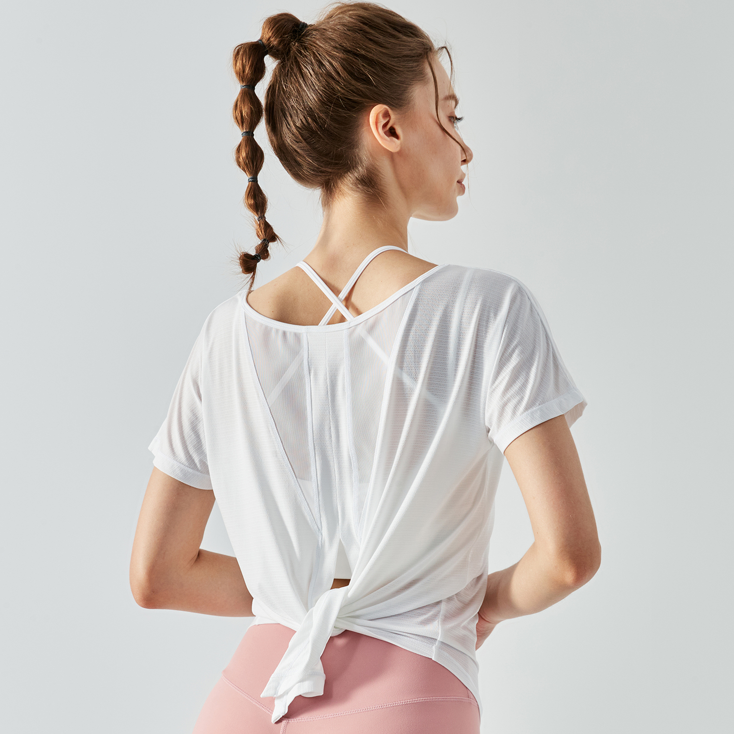 Buy Hergymclothing White mesh back split buttery soft naked feel cool running fitness tops for women online