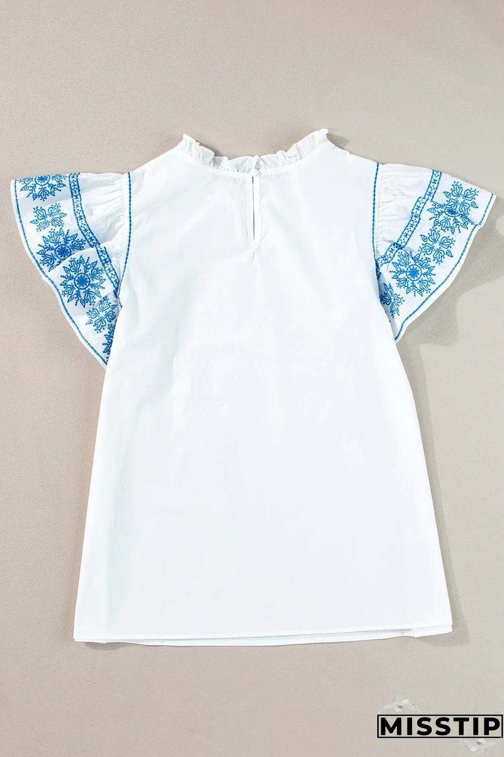 Ruffled Mock Neck Cap Sleeve Blouse