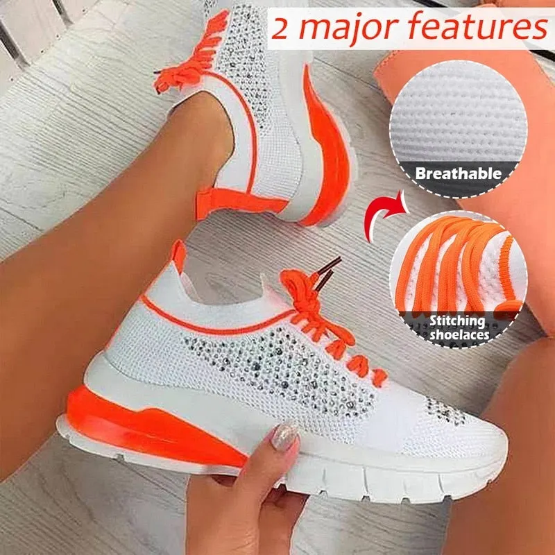 Sneakers Women Flats Ladies Sports Shoes for Female Fashion Rhinestone 2021 New Lace Up Running Walking Casual Vulcanized Shoes