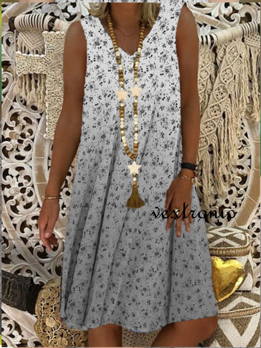 Women Half Sleeve V-neck Solid Color Dress