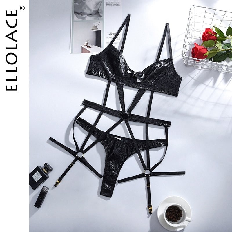 Ellolace Pvc Fetish Lingerie Bandage Bodysuit Women Porn Sissy Hollow Out Erotic Costumes Sexy Night Bodycon Black Body Teddies