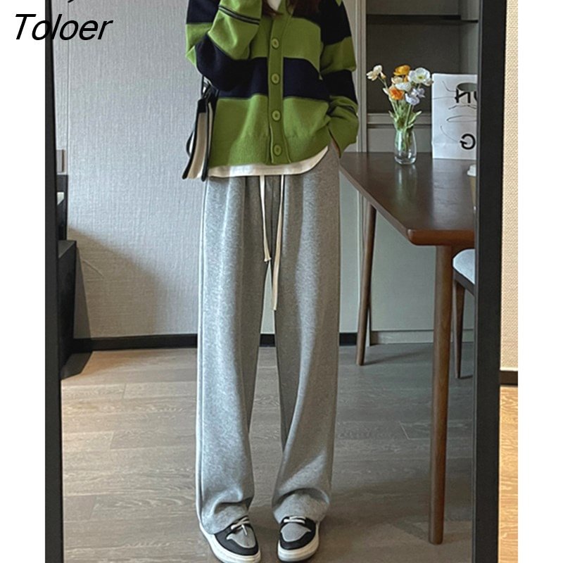 Toloer Gray Black Sweatpants Women Baggy Pants Female Jogger Wide Leg Trousers Autumn Winter Drawstring Woman Sport Pants XS-XL