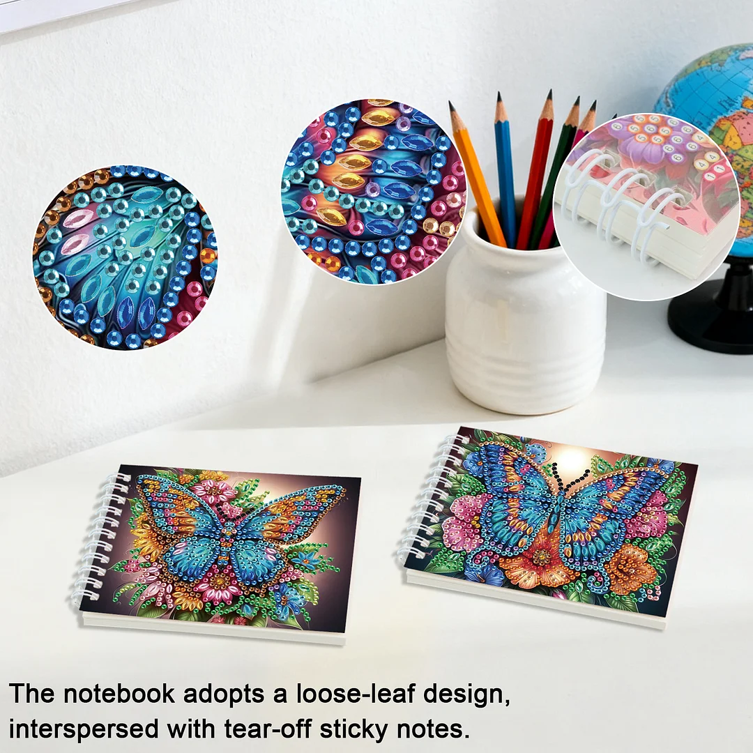 2 Pack Butterfly DIY Diamond Art Spiral Notebook Kit 80Pages No Lines Gifts