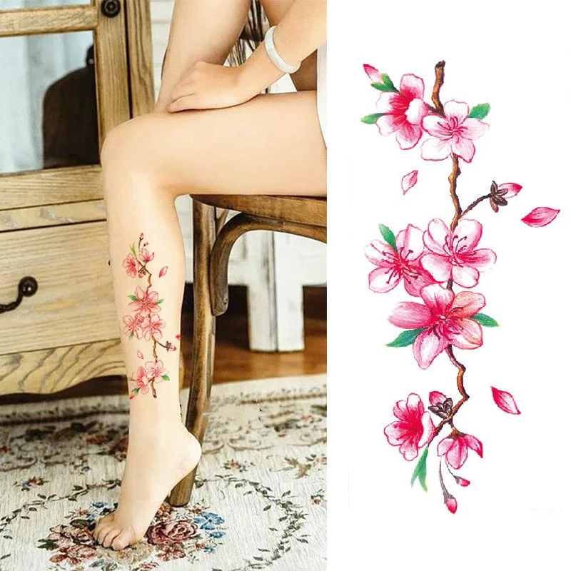 1 Piece Temporary Tattoo Sticker Colorful Peach Blossom Design Women Shoulder Body Art Water Transfer Tattoo Sticker Fashion