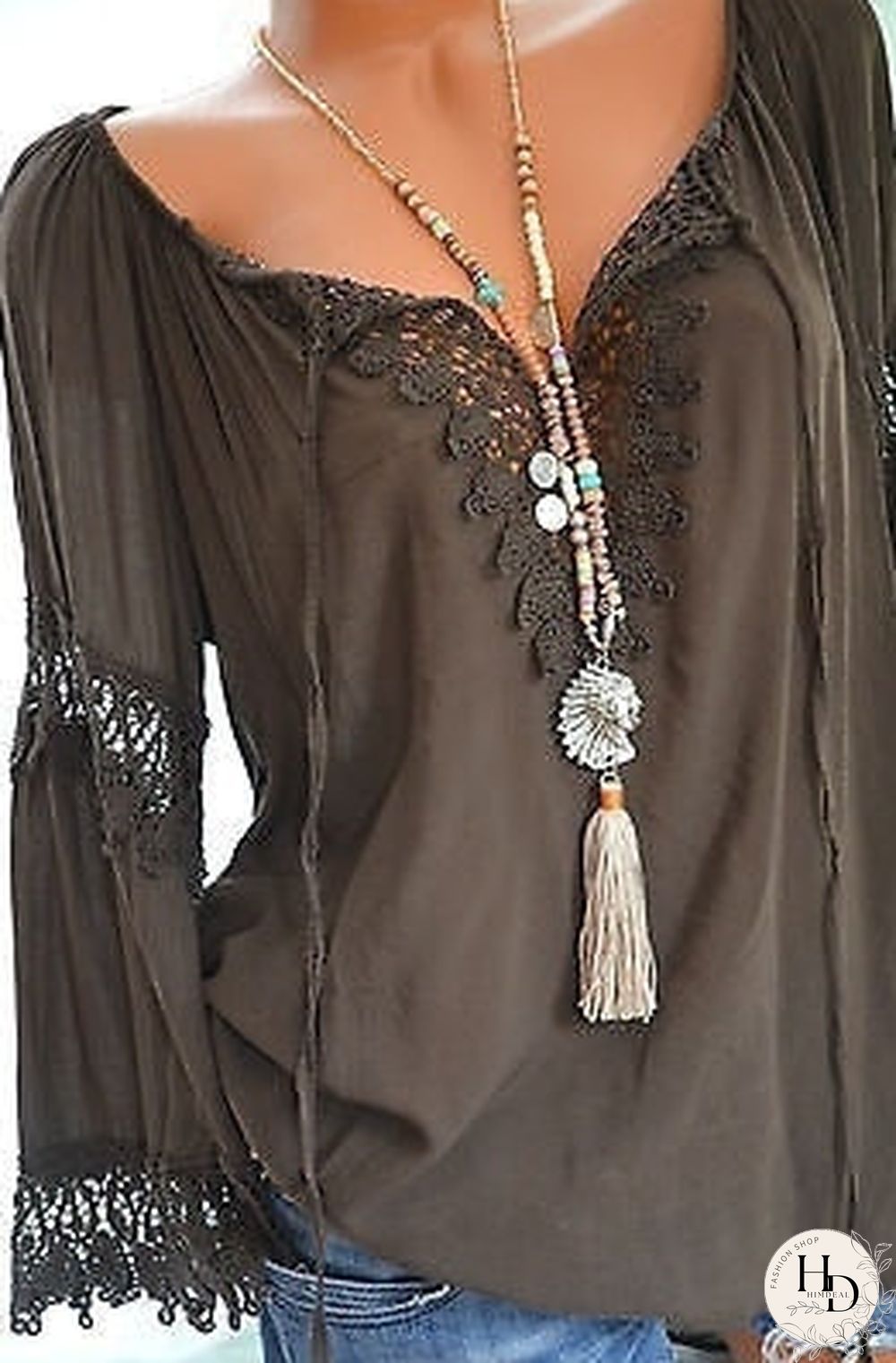 High quality large size loose women blouses summer blouses lace top fashion casual V-neck long sleeve women shirts