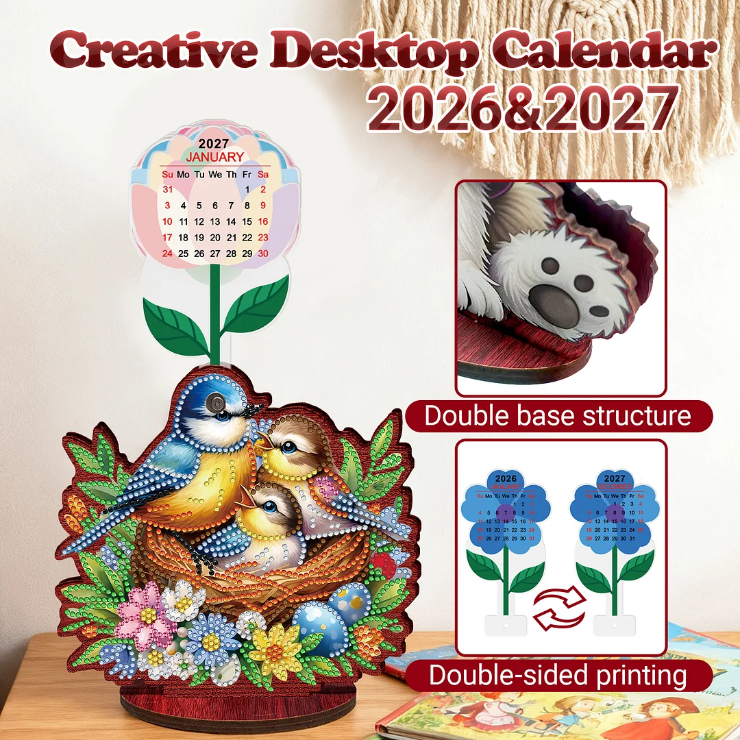 2026 Calendar DIY Diamond Painting Kit Bird Wooden Diamond Painting Calendar