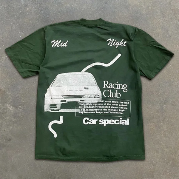 Short-sleeved T-shirt with car slogan graphic print