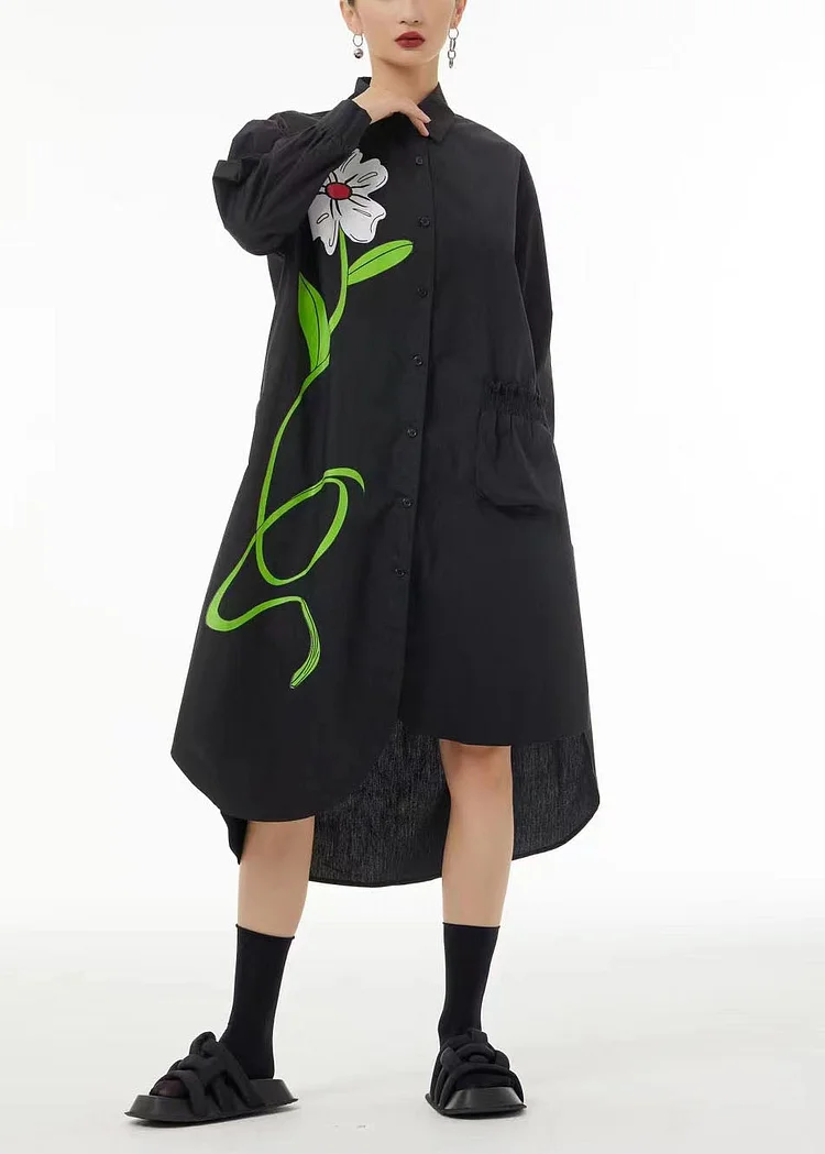 Stylish Black Asymmetrical  Pocket Cotton Vacation Dresses Spring
