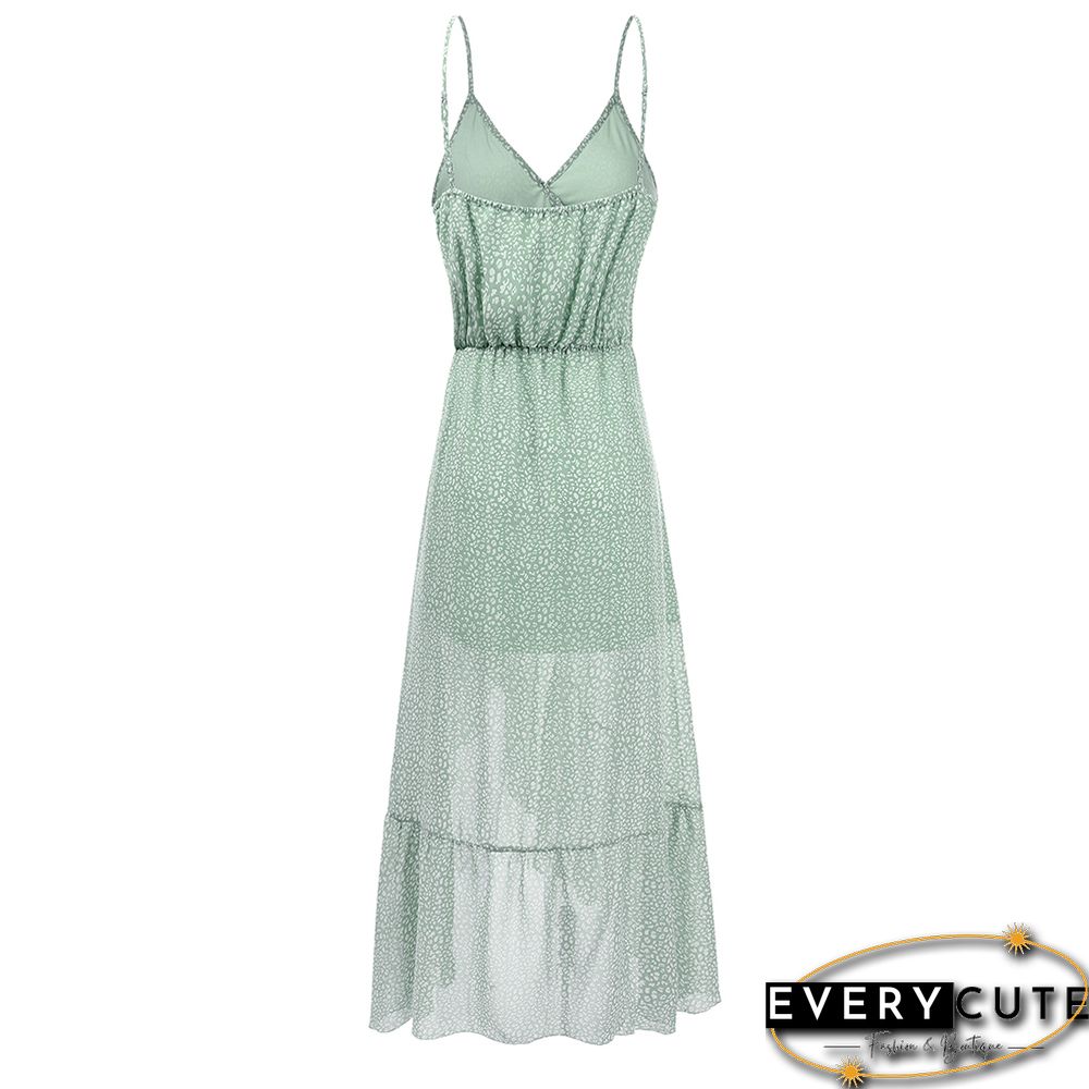 Light Green Wave Point Ruffle Detail Irregular Maxi Dress