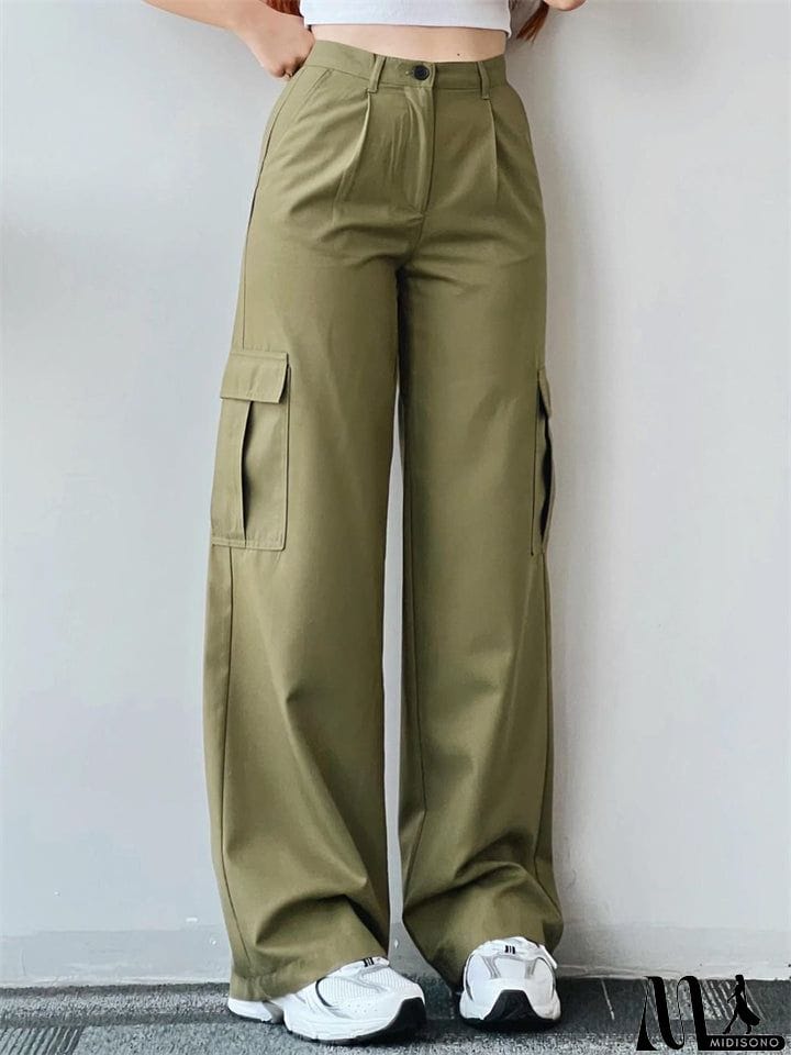 MidiSono - Ladies Temperament Leisure Multi-pocket Trousers