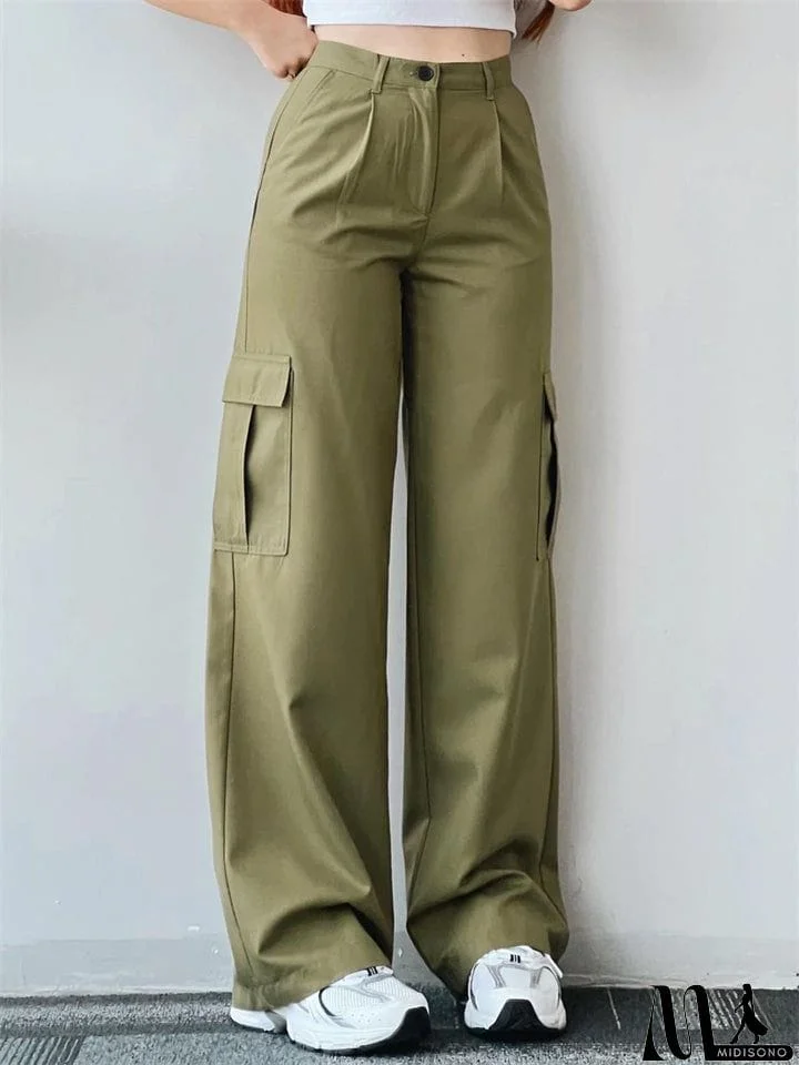 MidiSono - Ladies Temperament Leisure Multi-pocket Trousers