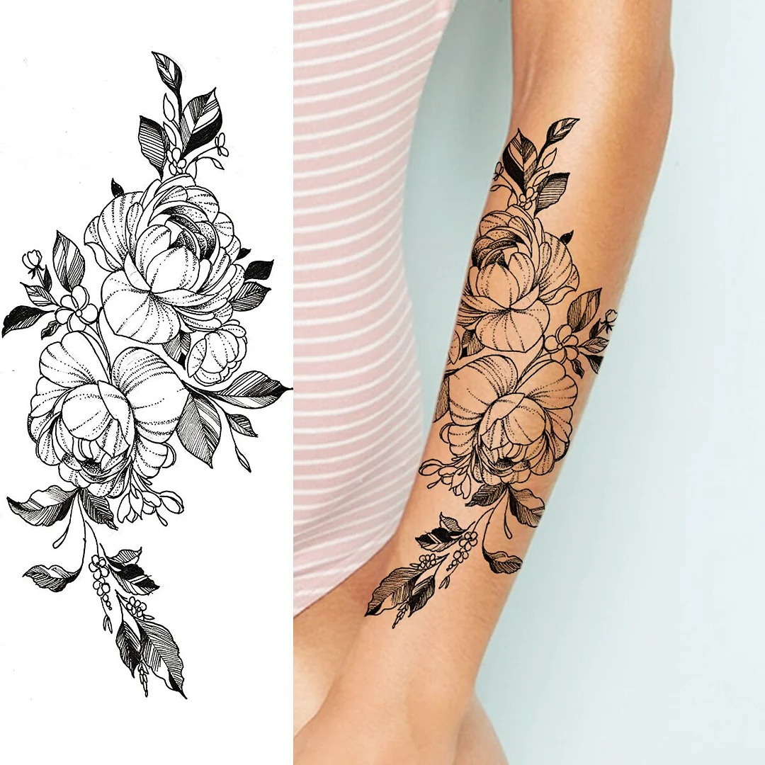 3D Black Jellyfish SunFlower Temporary Tattoos For Women Adult Rose Peony Moon Fake Tattoo Waterproof Body Art Tatoo Decal
