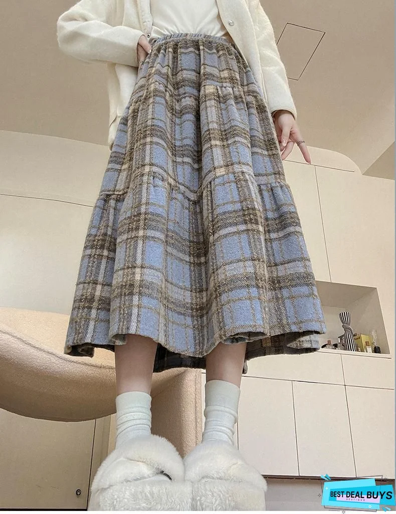 Checkered/Plaid Vintage Floral-Print Skirt