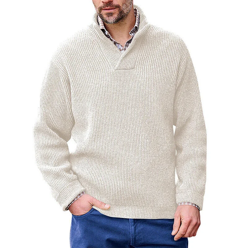 Mongw Mongw Men's Solid Color Casual Jumper Long Sleeve V-Neck Loose Sweater Autumn And Winter New Men's Wear
