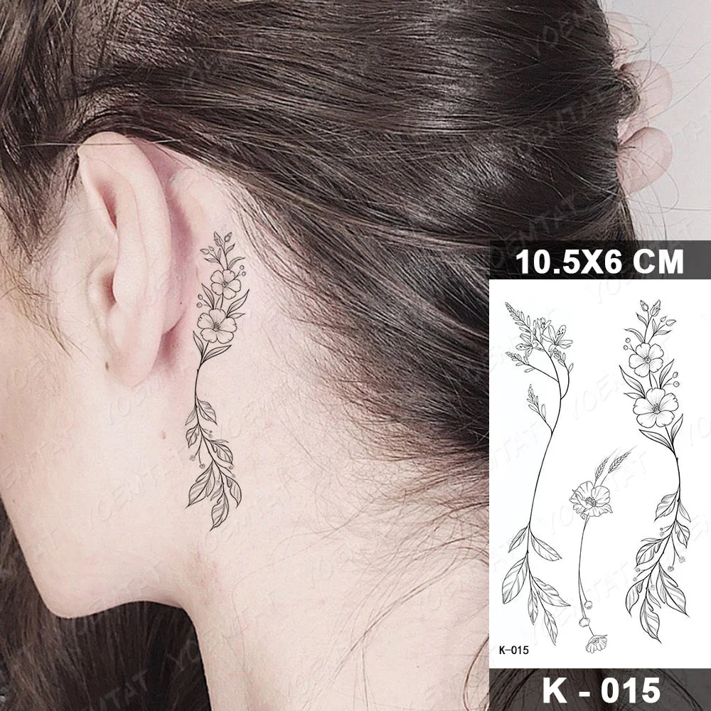 Waterproof Temporary Tattoo Sticker Realistic Black Waist Wrist Lily Flowers Flash Tatoo Fake Tatto For Body Art Women Men