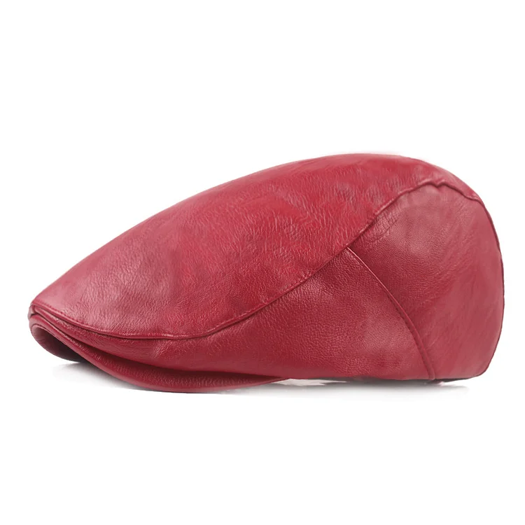 Men's Casual Solid Color Adjustable PU Leather Beret
