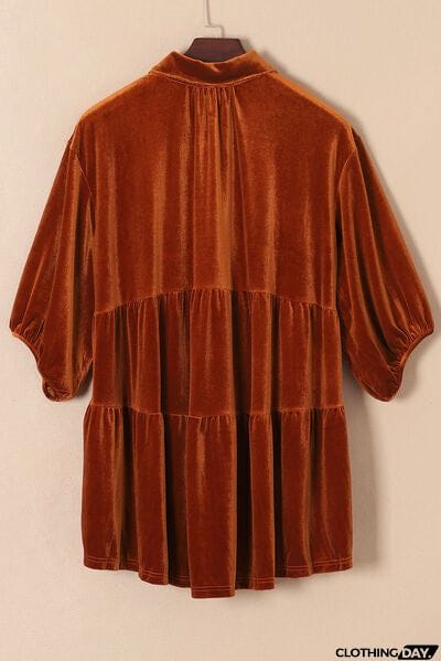 Tiered Button Up Collared Neck Shirt