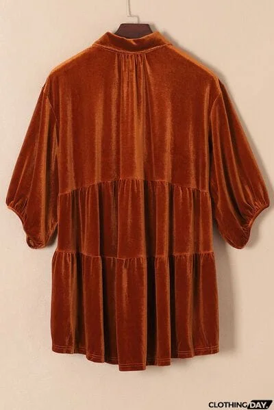 Tiered Button Up Collared Neck Shirt