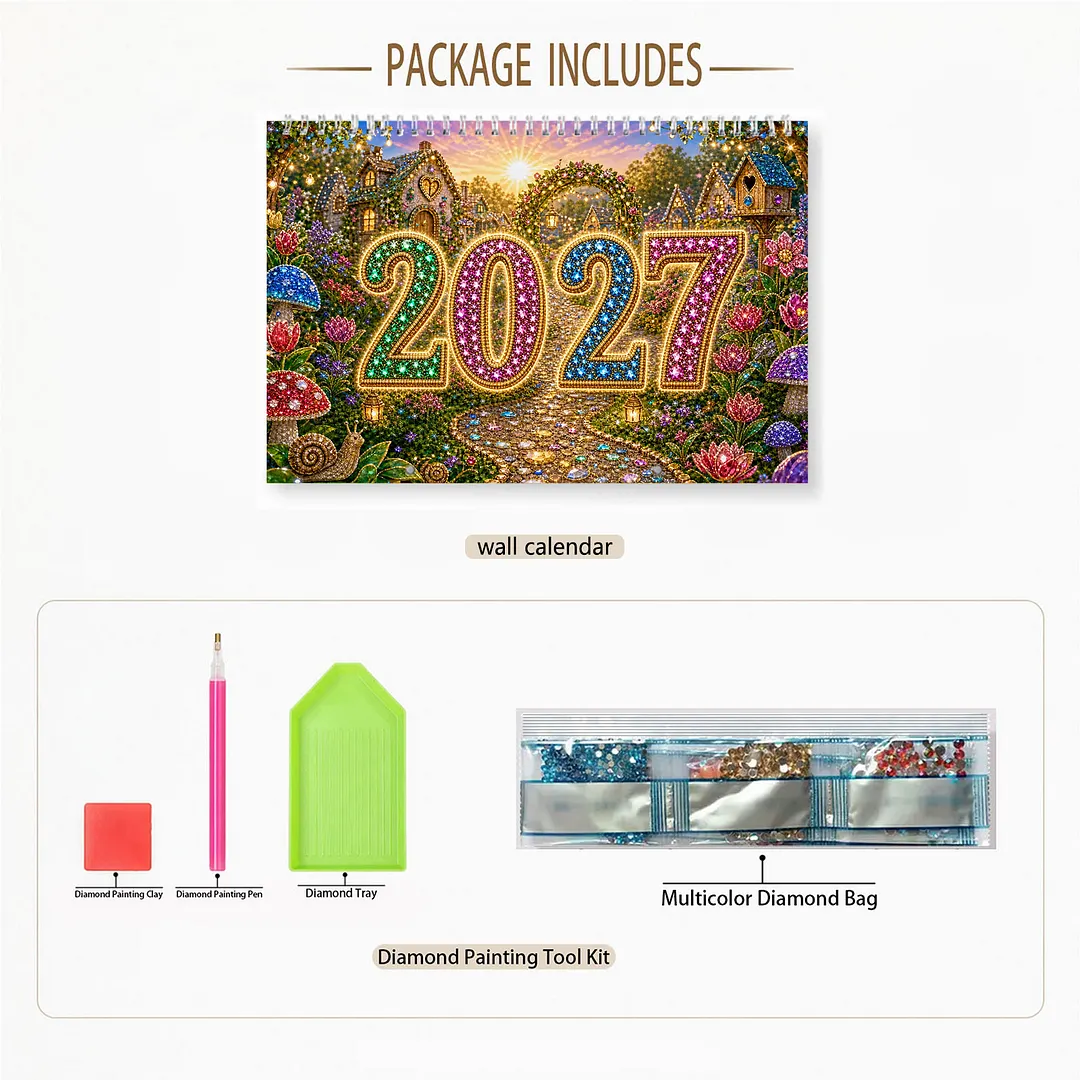 2027 Goblins DIY Diamond Painting Calendar for Adults Wall Ornaments Diamonds Arts Dates 11.81x9.45 Inch Gem Painting Art Walls Date for Home Business Office Planning Decor