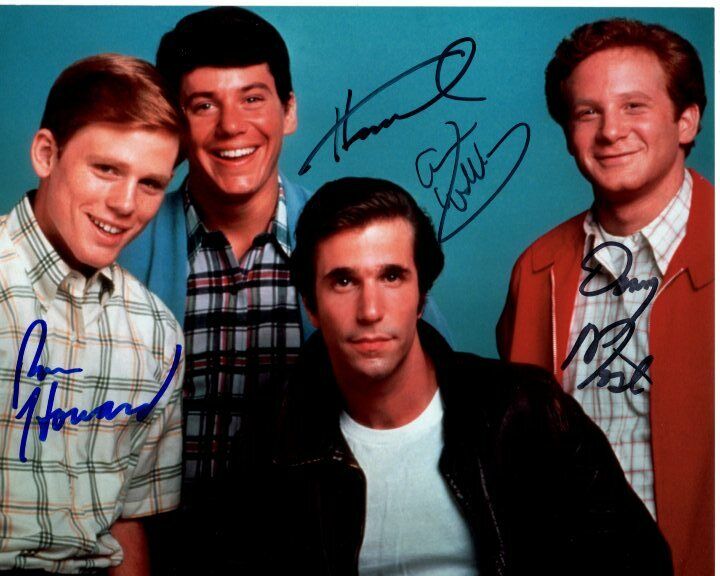 RON HOWARD ANSON WILLIAMS DONNY MOST and HENRY WINKLER signed HAPPY DAYS Photo Poster painting